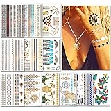 Temporäre Tattoos (Waterproof), 12 Blatt Tattoo aufkleber festival, (180+ Designs) Gold Festival Ausrüstung, Festival Armbänder für Frauen, Mädchen by AniS