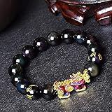 JJYGONG Feng Shui Rainbow Color Change Pixiu Pi Yao Armband Wohlstand 12Mm Pixiu Tragen Münzen Heilung Talisman Stein Amulett Kristall Armband Anziehen Geld Viel Glück M