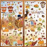FullJoyHut Herbst Fensterbilder Erntedankfest Fensterufkleber Thanksgiving Dekorationen Fensterdeko Fenster Aufkleber ohne Kleber Ahornblätter Marone Fenster Sticker Deko für Kinderzimmer C
