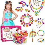 WEARXI 550+ pc Perlen Basteln Kinder 3 Jahre, Schmuck Selber Machen Set, Schmuck Basteln Mädchen, Spielzeug ab 4 Jahren für Mädchen, Montessori Spielzeug ab 3 Jahre, Mädchen Geschenke 6 8 10 J