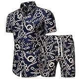 Hawaii Hemd Herren Modern Basic Slim Fit Strickjacke Herren Kurzarm Set Persönlichkeit Mode Druck Herren Strandshirt Urban Casual Urlaub Herren S