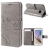 jbTec® Flip Case Handy-Hülle passend für Samsung Galaxy S6 / SM-G920F - Book Muster Schmetterlinge S16 - Handy-Tasche Schutz-Hülle Cover Handyhülle Ständer Bookstyle Booklet, Farbe:G