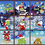 Weihnachtliche grüne Elfen-Fensteraufkleber, Weihnachtsdekoration, statisches Cartoon-Design, 9 Stück Aufkleber für Fenster, Büro, Zuhause, Zimmer, Winterparty, Urlaub, Dek