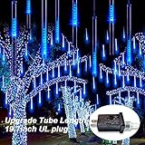 LED Eiszapfen Lichterkette Außen, Meteorschauer Lichterkette 50cm 288 LEDs 8Tube Falling Rain Drop Light wasserdichte für Weihnachten Halloween Party Urlaub Garten Baum Thanksgiving(Color:Blau)