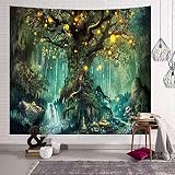 Zodight Baum des Lebens Wandteppich, Wandbehang Wandtuch Wasserfälle mit Elfen Unter Altem Verzaubertem Baum, Wandteppich Psychedelic Wald Wanddeko für Schlafzimmer Wohnzimmer W