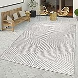 TT Home Teppich Outdoor Terrasse Küchenteppich Streifen Design Skandinavischer Stil, Farbe: Grau Creme, Größe:160x230