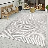 TT Home Teppich Outdoor Terrasse Küchenteppich Streifen Design Skandinavischer Stil, Farbe: Grau Creme, Größe:160x230