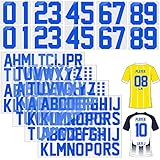 18 Blatt 216 Stück 5,1 cm Buchstaben zum Aufbügeln 20,3 Heat Transfer Zahlen Patches Kit, 0 bis 11 A Z für Jersey Fußball Baseball T-Shirts Team Name (blau)