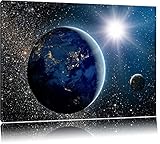 Pixxprint Erde im Weltall Format: 120x80 auf Leinwand, XXL riesige Bilder fertig gerahmt mit Keilrahmen, Kunstdruck auf Wandbild mit Rahmen, günstiger als Gemälde oder Ölbild, kein Poster oder Plak