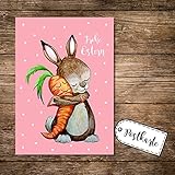 ilka parey wandtattoo-welt® A6 Postkarte Grußkarte Karte Print Illustration Hase und Möhre mit Spruch Frohe Ostern pk84