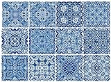 IBERICO Azul Dekorative Fliesenaufkleber Set 12 Einheiten 15,2 x 15,2 cm Peel & Stick Vinyl Fliesen Backsplash Home Decor Möbeldekor Treppenhaus Decor 3 m² pro Pak