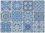 IBERICO Azul Dekorative Fliesenaufkleber Set 12 Einheiten 15,2 x 15,2 cm Peel & Stick Vinyl Fliesen Backsplash Home Decor Möbeldekor Treppenhaus Decor 3 m² pro Pak