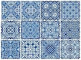 IBERICO Azul Dekorative Fliesenaufkleber Set 12 Einheiten 15,2 x 15,2 cm Peel & Stick Vinyl Fliesen Backsplash Home Decor Möbeldekor Treppenhaus Decor 3 m² pro Pak