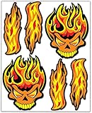 Biomar Labs® Set (6 stück) Vinyl Aufkleber Autoaufkleber Stickers Schädel Totenkopf Feuer Flammen Skull Fire Auto Moto Motorrad Helm Fahrrad Scooter Fenster D 80