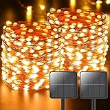 [2 Stücke] Solar Lichterkette Aussen, 11M 110 LED Outdoor Solar Lichterkette Außen Wetterfest 8 Modi Wasserdicht Solarlichterkette Größeren Lampenperlen für Balkon Garten Party Hochzeit Deko Warmweiß