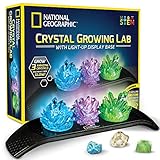 National Geographic Crystal Growing Kit - 3 Vibrant Colored Crystals Grow in 3-5 Days, Includes Light-Up Display Stand, Guidebook, and 3 Real Gemstone Specimens Including a Geode & Green F