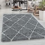 Designer Shaggy Teppich, Hochflor Teppich, Raute Linien, Weicher Oberfläche, Maße:160 cm x 230 cm, Farbe:G