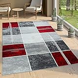 Paco Home Designer Teppich Kariert Kurzflor Marmor Optik Meliert Modern Grau Schwarz Rot, Grösse:160x220