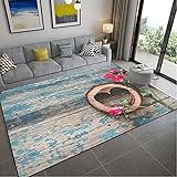 Teppich Kurzflor Schlafzimmer Bettvorleger Outdoor Carpet für Hochwertiger Öko Home flauschig Teppich Blaue Holzoptik Rote Rose Blume 200x300