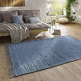 Taracarpet Handwebteppich Läufer Fleckerl Teppich Uni waschbar aus Baumwolle für Wohnzimmer und Küchenteppich 140x200 cm b
