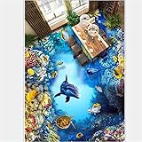 Individueller Bodenbelag Unterwasserwelt Badezimmer 3D Stereo Bodenfliesen Zimmer Wohnzimmer Badezimmer Rutschfest Wasserdicht-350 * 275Cm3D Bodenbelag Wandbild Fototapete Badezimmer Pvc Selbstk