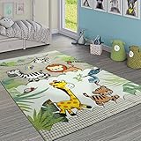 Paco Home Kinderteppich Kinderzimmer Dschungel Tiere Giraffe Löwe AFFE Zebra Beige Creme, Grösse:80x150