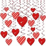 Qpout 30pcs Valentinstag Glitter Herz hängen Wirbel Dekoration, Valentinstag wirbelt Garland Red Hanging Ceiling Decor für Valentinstag Braut Braut Dusche Verlobungsfeier Bevorzugung Zubehör Dek