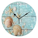 Alaza Vintage Marine Muscheln Runde Acryl Wanduhr, geräuschlos nicht tickend Ölgemälde Home Office Schule dekorative U