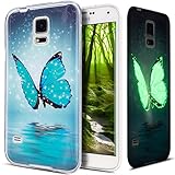 ikasus Kompatibel mit Galaxy S5 Hülle,Galaxy S5 Neo Hülle,Galaxy S5/S5 Neo Schutzhülle,Bunte Gemalt [Leuchtend Luminous] Handyhülle TPU Silikon Hülle Handy Hülle Tasche Schutzhülle,Blau Schmetterling