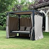 HOME DELUXE - Gartenliege - PROVENCE, Maße: ca. 236 x 180 x 210 cm, Schwebendes Rattanbett inkl. Vorhänge und Schiebedach | Hollywoodschaukel Sonnenliege Schaukellieg