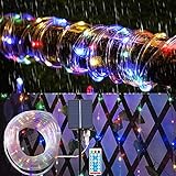 Solar Lichtschlauch Lichterkette,20M 200 LEDS Lichterschlauch mit Fernbedienung,IP68 Wasserdicht led schlauch,8 Modi und Helligkeit dimmbar,lichtschlauch led Ideal für Aussen, Hochzeit, Party