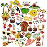 Party Photo Booth Requisiten Hawaii Themed Summer Party Photo Booth Requisiten Mit StöCken Und Kleber für Urlaub,Hochzeit,Kindergeburtstage,Strandpartys,Sommerfest (44 STK.)