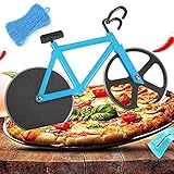 Fahrrad Pizzaschneider, Edelstahl Doppel Pizza Schneider Geeignet für Haus und Küche Kommt mit einer Silikonreinigungsbürste (Blau)