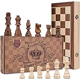 AGREATLIFE Königliches Schachspiel aus Holz handgefertigt - Hochwertiges Schachbrett aus Echtholz magnetisch - Wooden Chess Set Mittelalter klappbar 38x38 mit Aufbewahrungsbox