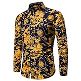 Hemd Herren Langarm Mode Hofstil Drucken Shirt Herren Slim Fit Klassische Leistung Disco Party Hemd Herren Frühling Herbst Vintage Revers Hemd H