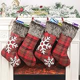 Limirro 4er Weihnachtsstrumpf Weihnachts Socken Geschenk-Socken Weihnachtsschmuck zum Befüllen und Aufhängen für Weihnachten Deko (Schneeflocken Rot)