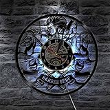 RFTGH Barber Shop Wanduhr Barber Shop Logo Wandkunst Vinyl Schallplatte Uhr Salon Shop Barbier Friseur Geschenk Dekoration Moderne W