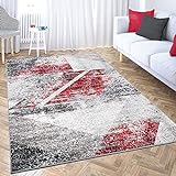 VIMODA Designer Teppich Wohnzimmer Geometrisches Muster Leinwand Optik Meliert, Maße:160x220