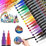 18 Farbige Steine Bemalen Acrylstifte für Steine wasserfest Permanent Marker Stifte Acrylstifte für Leinwand stift -Marker für Design Schule Manga Kunstler/DIY Fotoalben/Hochzeit/Papier (0.7mm)