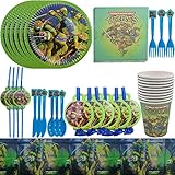 ZSWQ 87 STK Ninja Turtles Geschirr-Set Teenage Mutant Ninja Turtles Party Paper Plates für Geburtstagsfeiern Inklusive Einweggeschirrset und Servietten - für 10 G