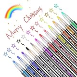 Outline Stifte,12 Farben Besondere Stifte,Wasserfester Magische Stifte Kinder,Steinmalerei Acrylfarbenstifte,Glossy Magic Stifte für Design Schule Manga Kunstler,Steine Bemalen,DIY Fotoalb