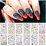 EBANKU 12Blatt Halloween Nagelaufkleber Abziehbilder,1000+Design Kürbis Fledermaus Spinne 3D Nail Art Stickers Decals Set Nagelsticker Selbstklebend Nail Art Tattoo Aufkleber für DIY Nagel Dek