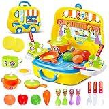 Dreamon Rollenspiel Küche Spielzeug Kinder Kochen Lebensmittel Spielset für Kleinkind Mädchen 3 Jahre alt,Gelb