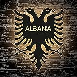 Albania - Albanische Doppeladler - Lasergravur LED Shqipërisë Wunschtext Schlummerlicht für Schlafzimmer W