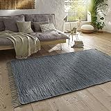 Taracarpet Handwebteppich Läufer Fleckerl Teppich Uni waschbar aus Baumwolle für Wohnzimmer und Küchenteppich 060x090