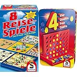 Schmidt Spiele 49102 - 8 Reise-Spiele, Spielesammlung, magnetisch, bunt & 51214 BMM Vier, Bring Mich mit Spiel in der Metalldose, b