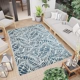 CC Teppich In-Outdoor Wetterfest - Tropische Pflanzen Blau - 120x170cm - Oeko-Tex Standard 100% Polypropylen Allergiker geeig