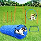 Tresbro Agility für Hunde,agility set,Hindernis-Trainings-Starter-Kit,Hundetunnel,Vier gewebteStangen,Hochsprung,Springring verstellbare Höhe,Pausenbox,Verwendung für Gelegenheitssp