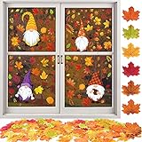 FLOFIA 150Pcs Fenster Aufkleber Ahornblätter Herbst mit 100Pcs Künstliche Ahornblätter Herbstlaub Blätter Thanksgiving Fensterbilder Fenster Party Dekoration Fensterabziehb