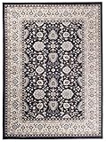 Traditioneller Klassischer Teppich für Ihre Wohnzimmer - Anthrazit Schwarz Creme - Perser Orientalisches Ziegler Muster - Blumen Ornamente - Top Qualität Pflegeleicht ' AYLA ' Klein 120 x 170